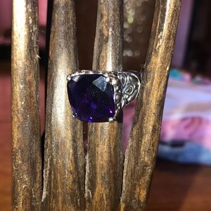 Large Purple Stone Faux Silver Ring